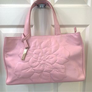 Anne Fontaine Pink Leather Embossed Flower Bag